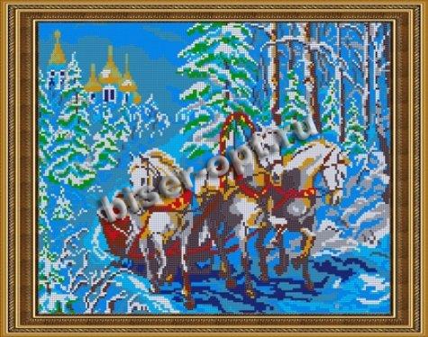 «Светлица» набор для вышивания бисером №551П «Тройка лошадей» бисер Чехия 30*38см (1шт) цвет:551П