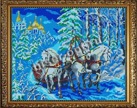 «Диамант» набор со стразами в подарочной картонной упаковке ДК-551П «Тройка лошадей» 48*38см (1шт) цвет:ДК-551П