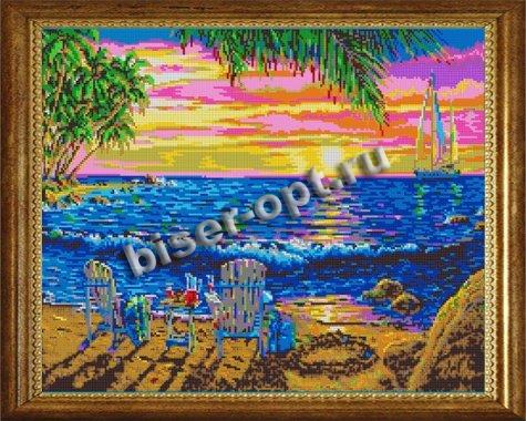 ВЛ-033П «Закат на море» 48*38см схема на атласе для вышивания бисером «Вышивочка» (1шт) цвет:ВЛ-033П