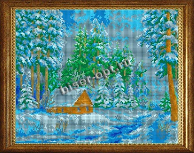 ВЛ-037П «Лесная сторожка» 38*30см схема на атласе для вышивания бисером «Вышивочка» (1шт) цвет:ВЛ-037П