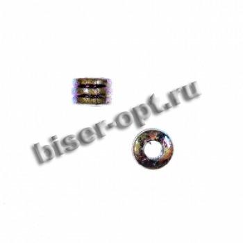 Бусины пластик AG039MN радужные "3 колечка" 6*9мм (20шт) цвет:золото