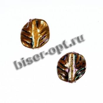 Бусины пластик AG025NQ радужные "листик" 20*20мм (500гр) цвет:золото
