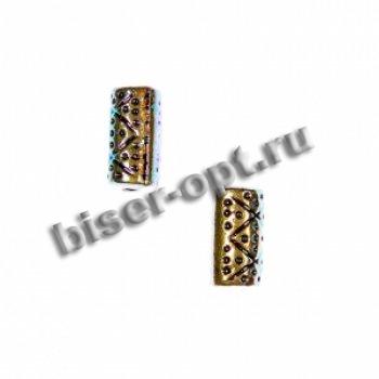 Бусины пластик AG006 радужные "цилиндр" 14*7мм (20шт) цвет:золото