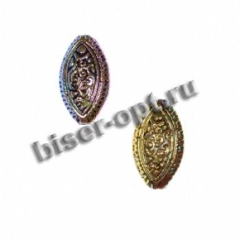 Бусины пластик AG017NG радужные "рис" 28*16мм (500гр) цвет:золото