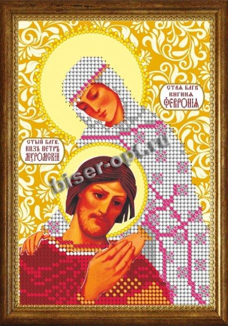 ВЛМ-418 "Св.Блгв. Петр и Феврония" 11*16см набор на атласе для вышивания чешским бисером "Вышивочка" (1шт) цвет:ВЛМ-418