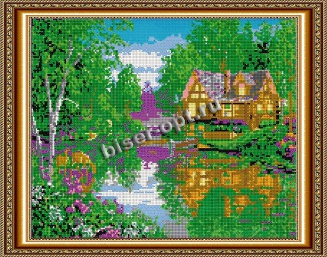 ВЛ-012П "Домик у реки" 38*30см набор для вышивания чешским бисером "Вышивочка" (1шт) цвет:ВЛ-012П