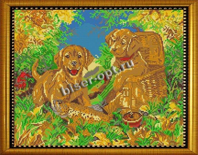 ВЛ-043П "Два щенка" 38*30см набор для вышивания чешским бисером "Вышивочка" (1шт) цвет:ВЛ-043П