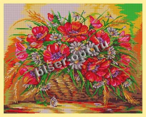 ВЛ-075П «Букет с маками» 48*38см схема для вышивания бисером «Вышивочка» (1шт) цвет:ВЛ-075П