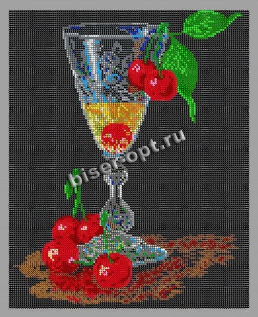 ВЛ-080П "Бокал с вишней" 24*30см набор для вышивания чешским бисером "Вышивочка" (1шт) цвет:ВЛ-080П