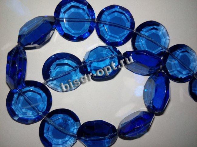 Бусины стекло 5504-1 граненые, плоско-круглые на нитке 9*22мм 15шт (1нит) цвет:220-синий