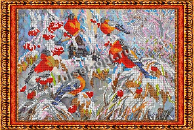 «Светлица» рисунок на ткани для вышивания бисером К-123 «Снегири» 39,7*33,2см (1шт) цвет:К-123