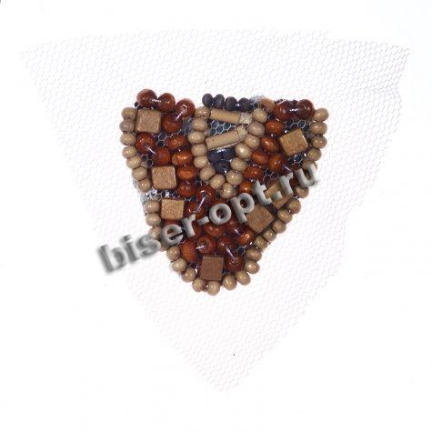 Нашивка FS6923 на сетке с бамбуковыми бусинами 4,5*4,5см (1шт) цвет:1-бежевый