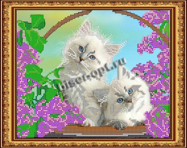 «Светлица» рисунок на ткани для вышивания бисером К-154 «Котята» 24*19см (1шт) цвет:К-154