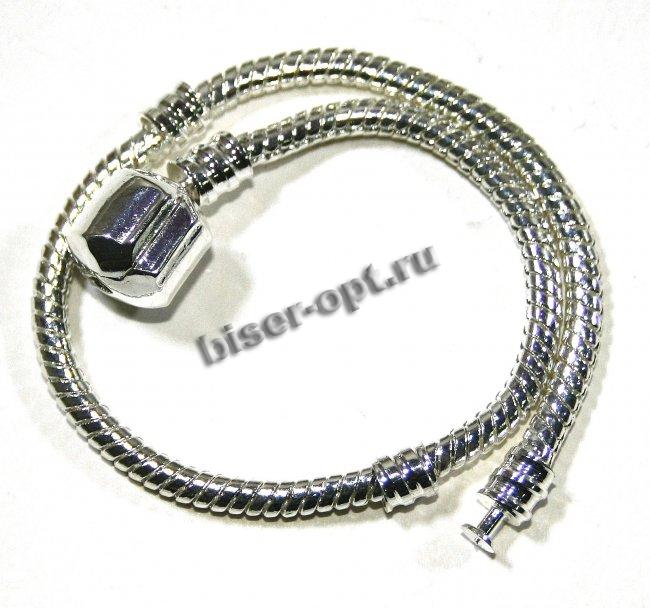 Браслет с застежкой "Pandora Style" 20см (10шт) цвет:никель
