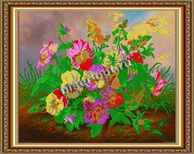 «Светлица» рисунок на ткани для вышивания бисером К-369 «Фиалки» 38*30см (1шт) цвет:К-369