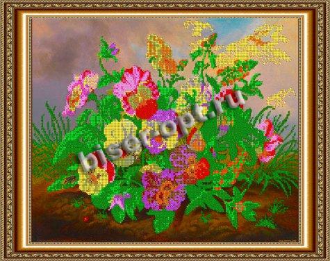 «Светлица» рисунок на ткани для вышивания бисером К-369 «Фиалки» 38*30см (1шт) цвет:К-369