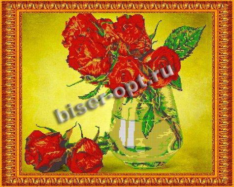 «Светлица» рисунок на ткани для вышивания бисером К-394 «Алые розы» 38*48см (1шт) цвет:К-394