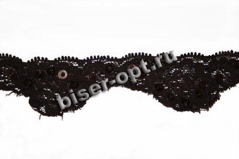 Тесьма BG399 кружево стрейч с пайетками и бисером 3,5см (5ярд) цвет:088-т.коричневый