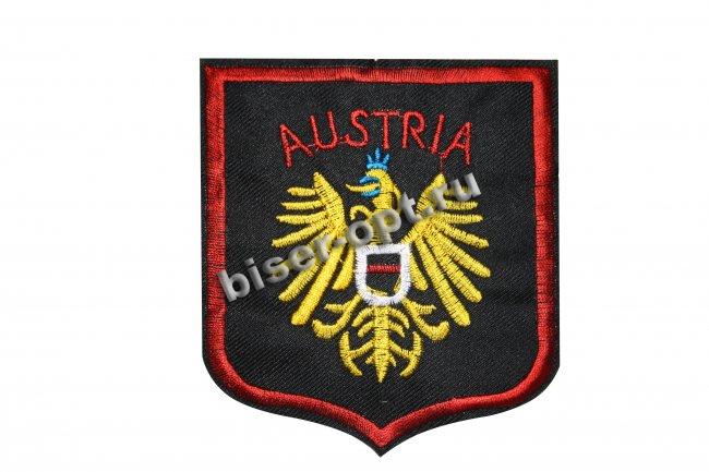 Термоаппликация вышитая R047 "AUSTRIA" 9.5*10см (20шт) цвет:1-черный/красный/жел