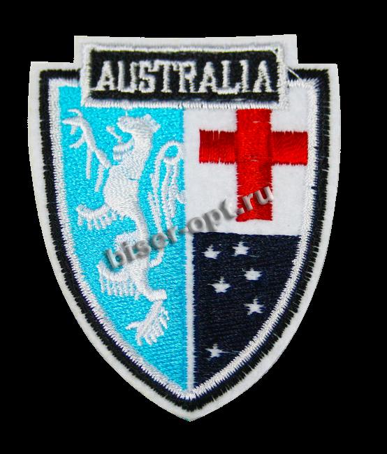 Термоаппликация вышитая R2066 "Australia" 5*7см (1шт) цвет:1-белый/черный/голуб