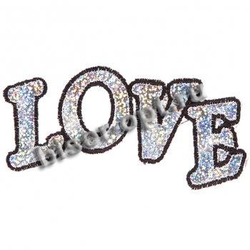 Термоаппликация вышитая № 8321 "LOVE" 11*5см (10шт) цвет:1-серебро/красный