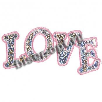 Термоаппликация вышитая № 8321 "LOVE" 11*5см (10шт) цвет:1-серебро/красный