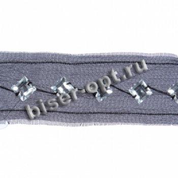 Тесьма декоративная BG5982 со стразами на шифоне 4см (20м) цвет:075-черный