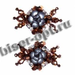 Нашивка на ткани FS6034 из бусин и страз 7,5*4,5см (2шт) цвет:1-коричневый