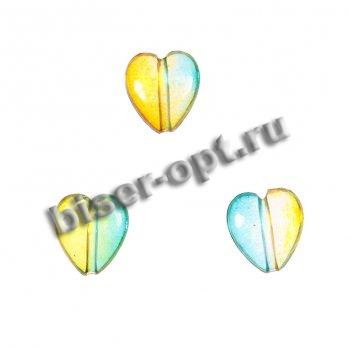 Бусины пластик SA051 "Сердечко" 12*11мм (20шт) цвет:L01-розовый/желтый