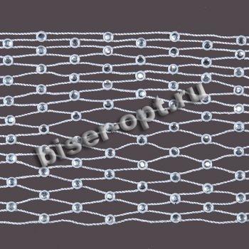 Тесьма пластик S078-D "паутинка" со стразами ~5-15см (10ярд) цвет:белый