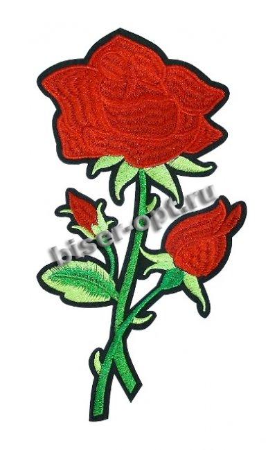 Термоаппликация вышитая № F357 "Роза" 23*12см (1шт) цвет:1-красный/зеленый