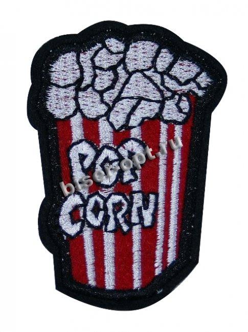 Термоаппликация вышитая № 15531 "POPCORN" 4,5*6,5см (10шт) цвет:1-белый/красный/черн