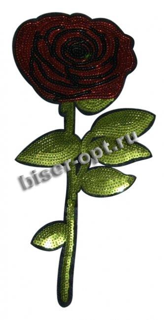 Термоаппликация вышитая с пайетками № Р232 "Роза" 16,5*35см (1шт) цвет:1-красный/зеленый