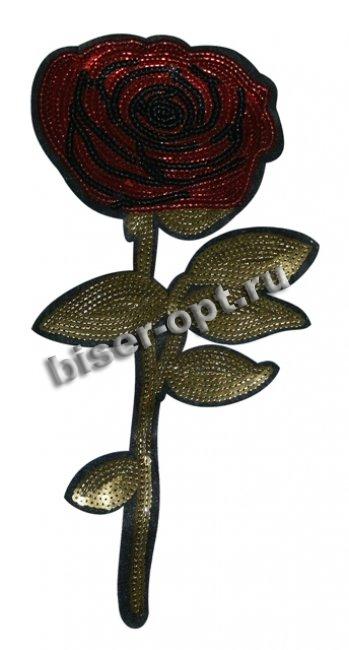 Термоаппликация вышитая с пайетками № Р232 "Роза" 16,5*35см (1шт) цвет:1-красный/зеленый