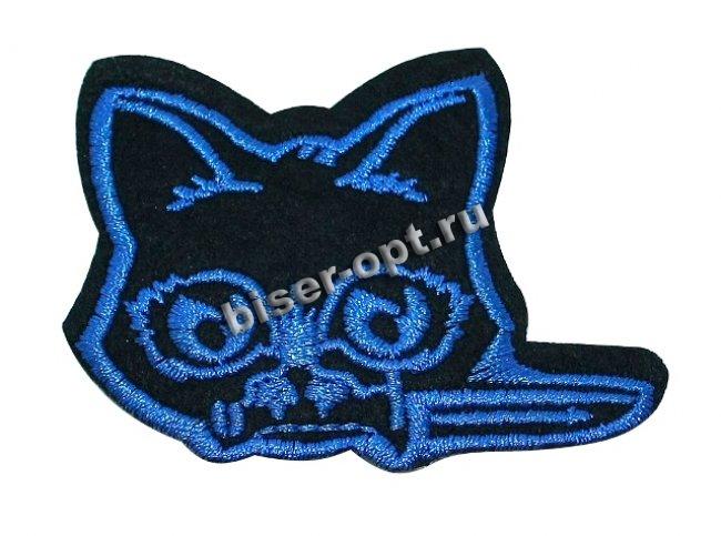 Термоаппликация вышитая № 15506 "Котик" 7*5,2см (10шт) цвет:1-черный/синий